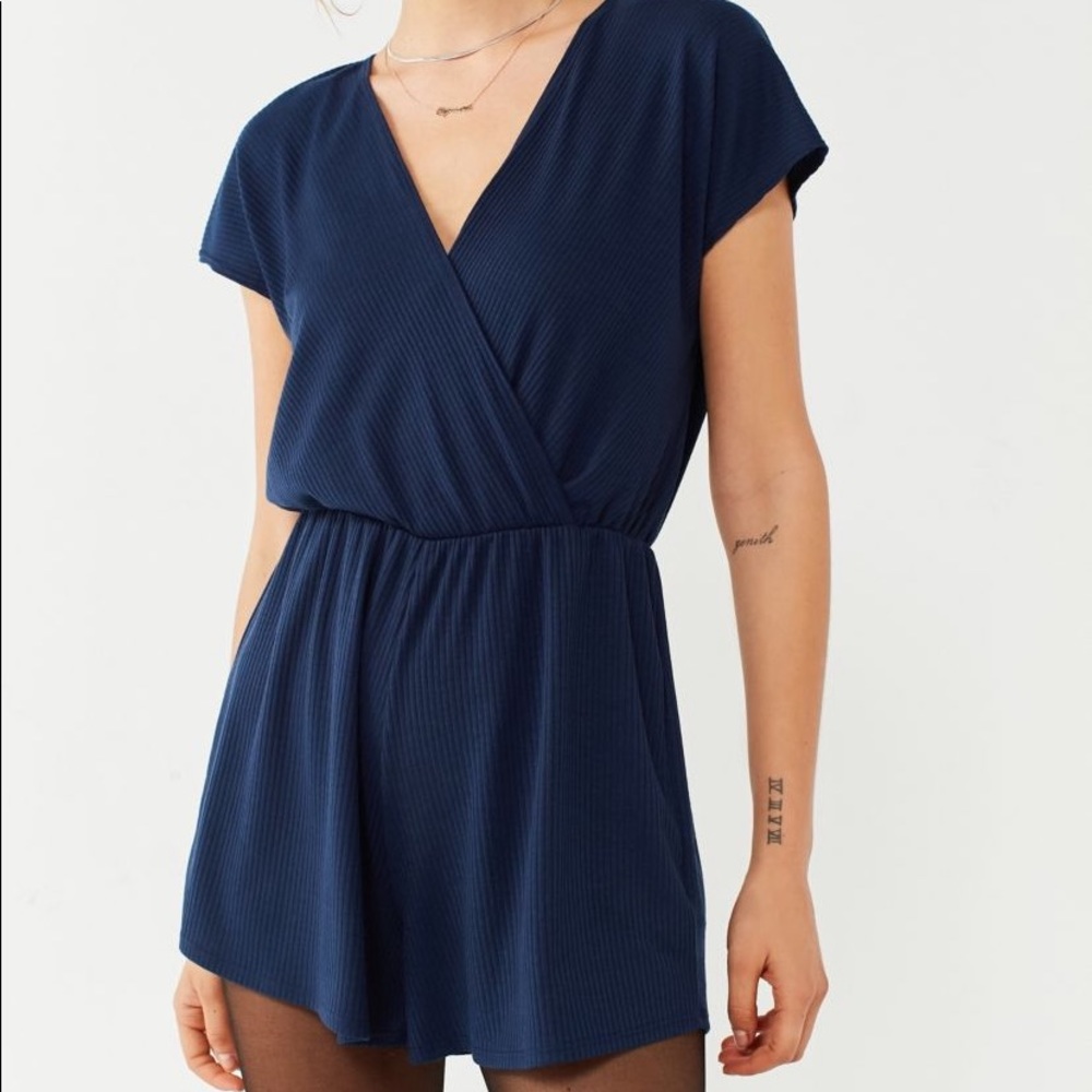 urban outfitters navy blue v - neck romper